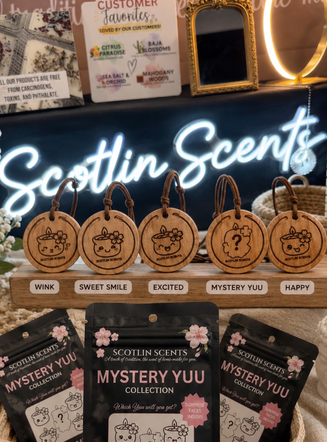 Yuu Wooden Air Freshener | Pre-Scented Small Space Freshener | Car, Closet & Bathroom Freshener | Cute Mystery Collectible