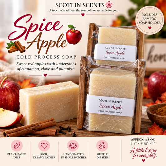 Spice Apple | Handmade Cold Process Soap Bar | Plant Based Oils | Artisan Small Batch Soap | Includes Bamboo Soap Holder