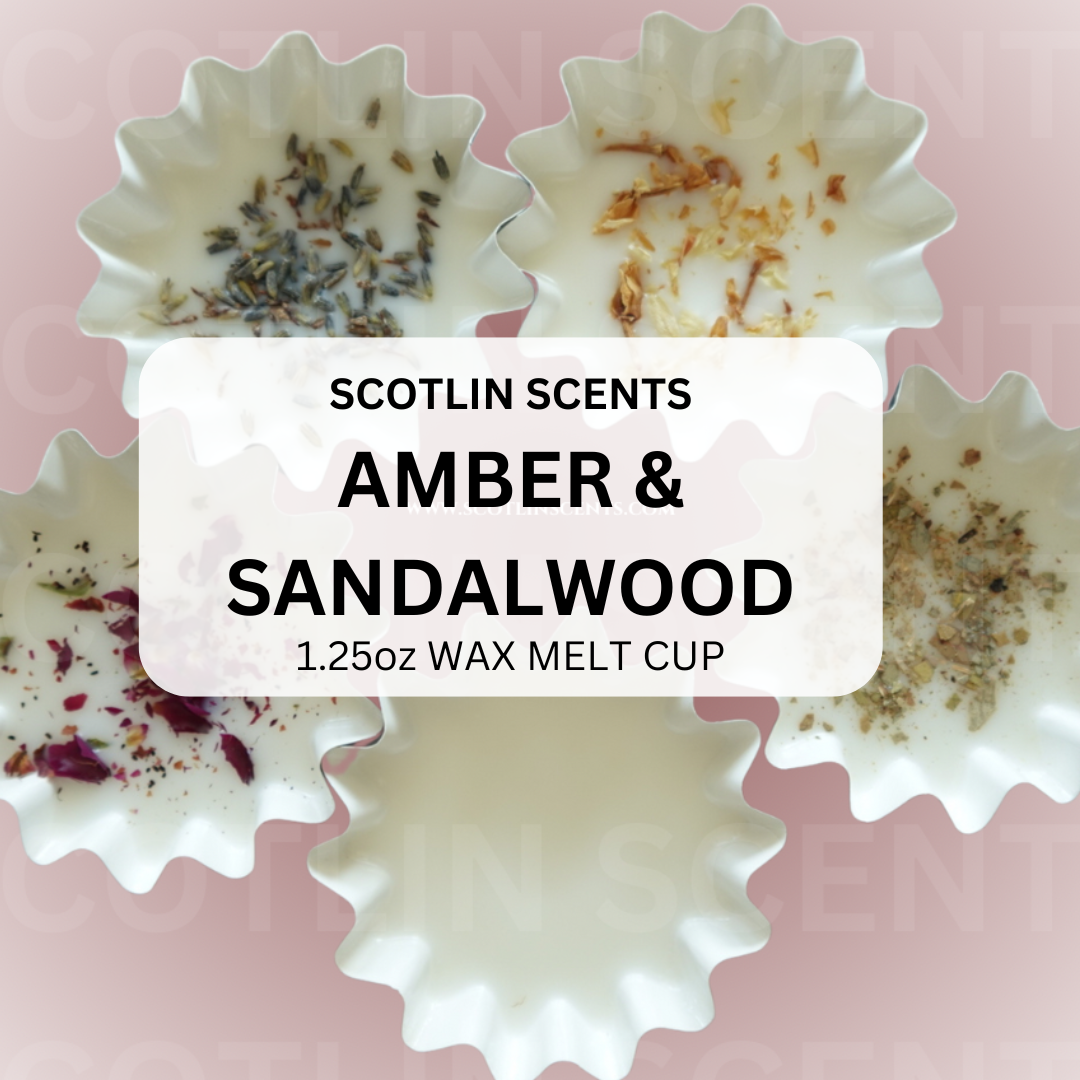 Amber & Sandalwood |  Wax Melt Cups in Wax Melt Liners (1.25 oz Each) | Easy Clean up | Gifting