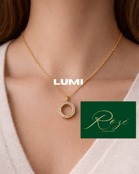 Lumi Floating Charm Necklace – Minimalist Crystal Pendant – Roze Collection