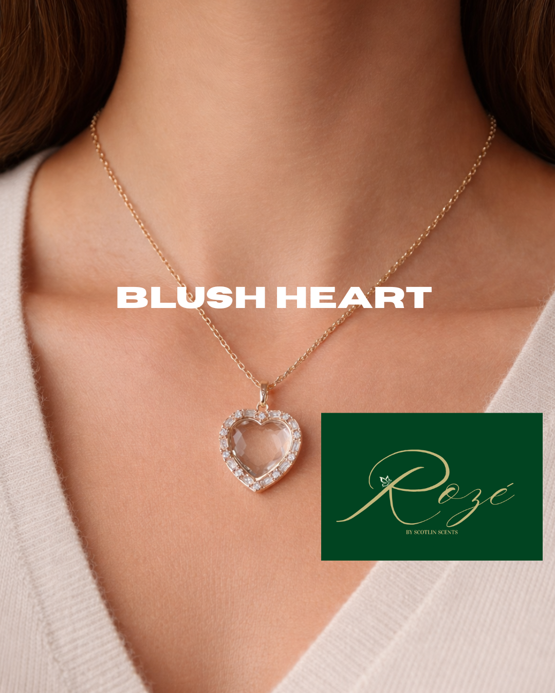 Blush Heart Floating Charm Necklace – Minimalist Crystal Pendant – Roze Collection