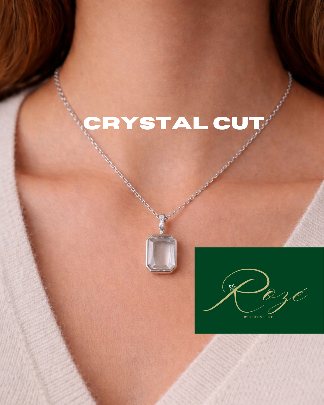 Crystal Cut Floating Charm Necklace – Minimalist Crystal Pendant – Roze Collection