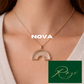 Nova Arch Floating Charm Necklace – Minimalist Crystal Pendant – Roze Collection