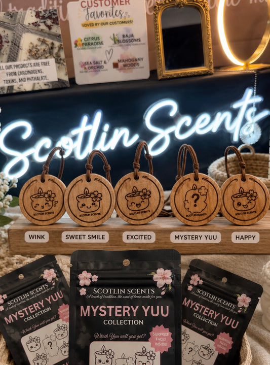 Yuu Wooden Air Freshener | Pre-Scented Small Space Freshener | Car, Closet & Bathroom Freshener | Cute Mystery Collectible