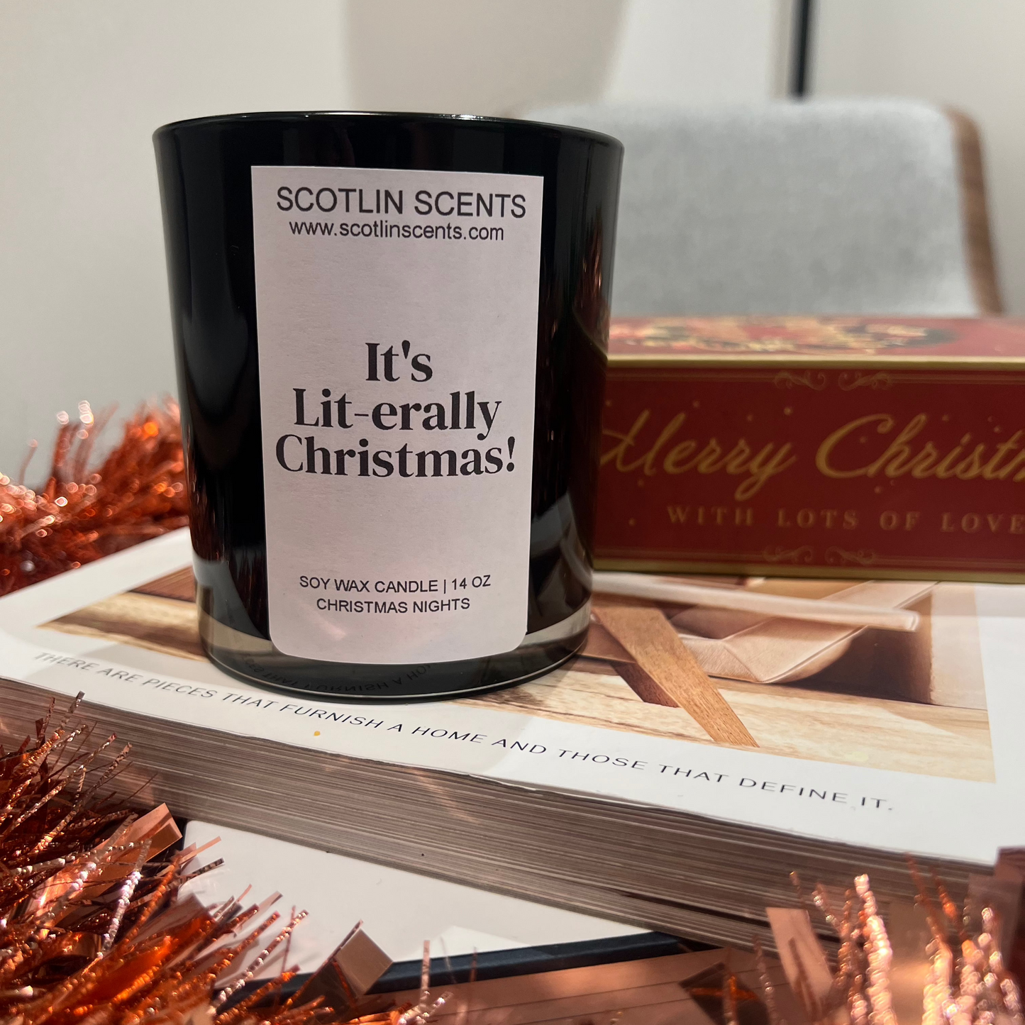 It's Lit-erally Christmas! Soy Wax Candle | Home Decor Jar Candle 14oz | Gift Ideas | Winter