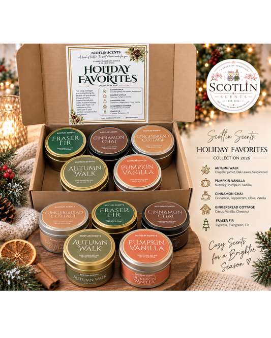 Holiday Favorites Candle Gift Set | 5 Hand Poured Soy Candles | Fall & Christmas Scents | Cozy Candle Gift Box | Scotlin Scents