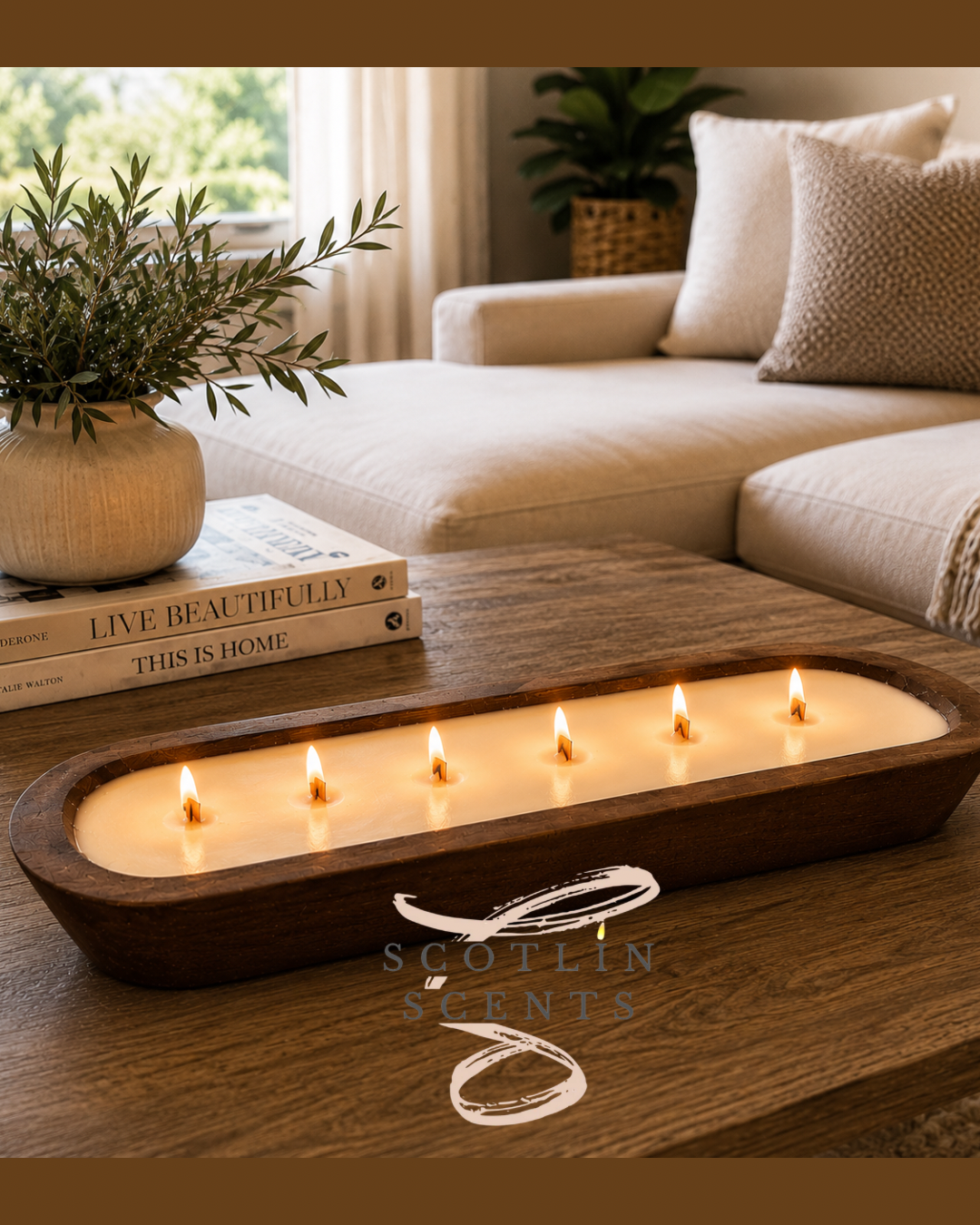 Large Paulownia Wood Dough Bowl Candle | 18 oz Soy Wax Candle | 6 Wooden Wicks | Farmhouse Home Décor | Handmade by Scotlin Scents