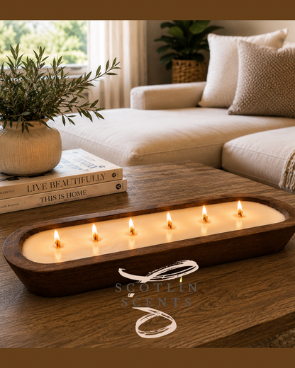 Large Paulownia Wood Dough Bowl Candle | 18 oz Soy Wax Candle | 6 Wooden Wicks | Farmhouse Home Décor | Handmade by Scotlin Scents
